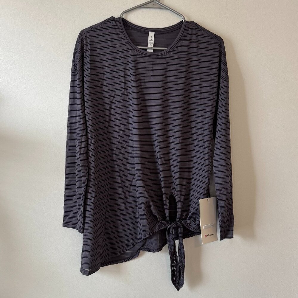 lululemon athletica Black and Gray Striped Long-Sleeve Knot Top